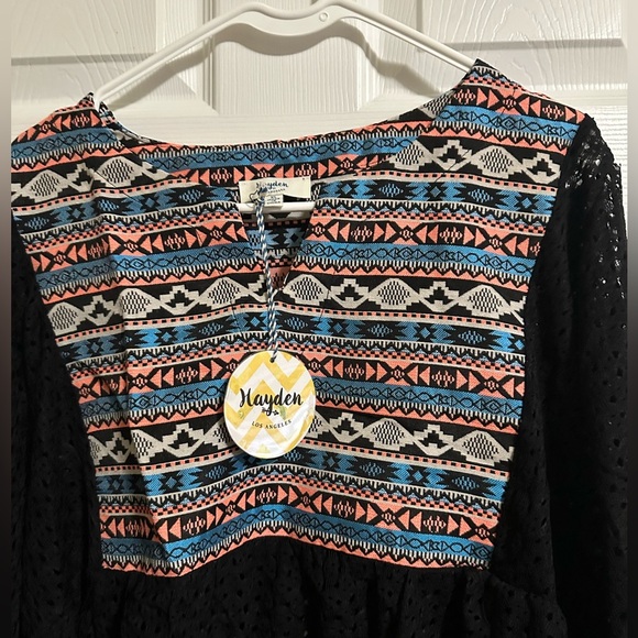 Hayden Los Angeles Cover Up Womens Black Geometric Swim Ocean Beach Top NWT XL - Picture 2 of 5